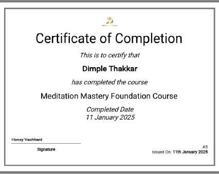 Raja Yoga Certificate